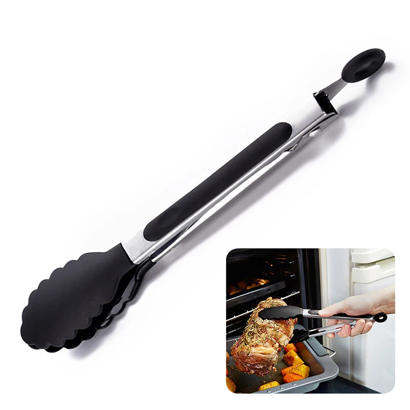 Hi Tech Kitchen Accessories - แหนบอาหารสแตนเลสแหนบครัวซิลิโคนไนลอนลื่นทําอาหารคลิป CLAMP BBQ สลัดเครื่องมือย่างอุปกรณ์ครัว