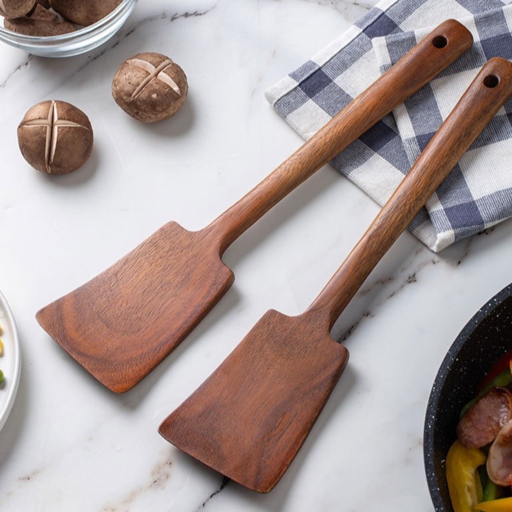 Hi Tech Kitchen Accessories - ไม้พายทำอาหารไม้เนื้อแข็งขนาด 34 ซม. ด้ามยาว ไม้พายตักอาหาร ไม้พายผัดอาหารแบบไม่ติดกระทะ