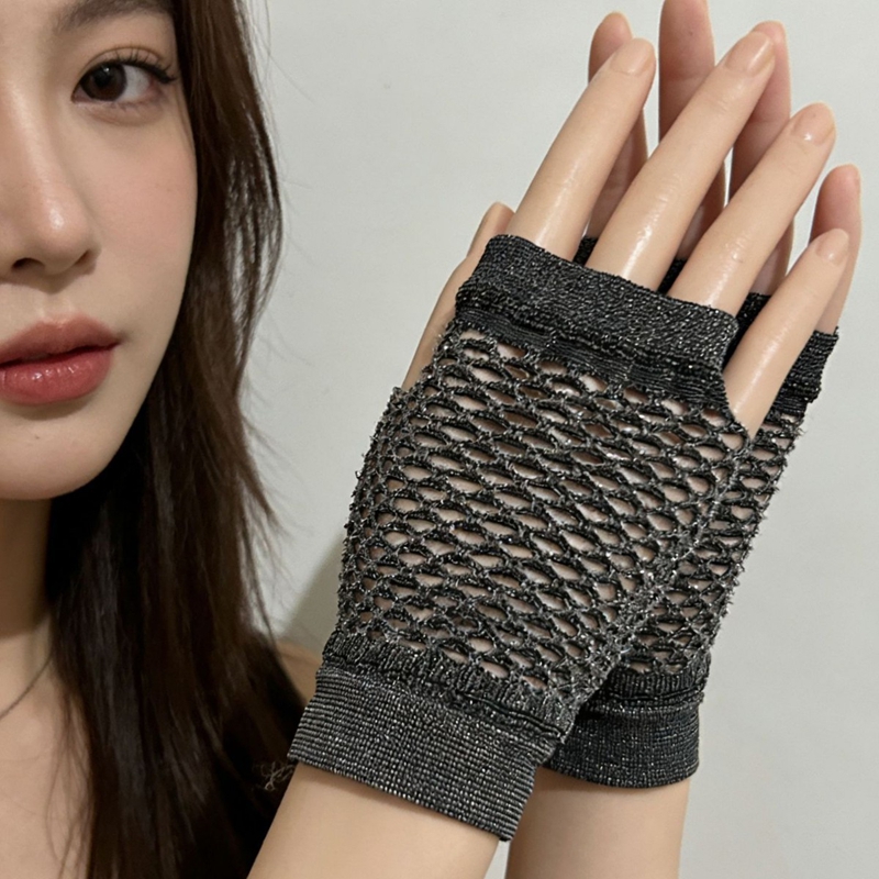 Tech Accessories Photo - ถุงมือตาข่ายแบบไม่มีนิ้วสำหรับช่างทำเล็บ สไตล์พังก์ สำหรับสาวๆ ถุงมือตาข่ายสั้น ระบายอากาศได้ดี อุปกรณ์ตกแต่งเล็บ